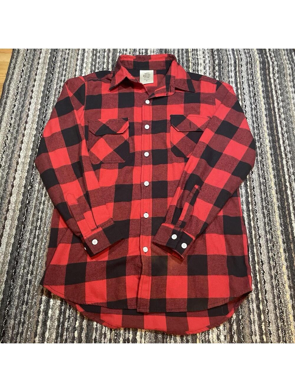 Anti Social Social Club Shirt Mens XS (Tagged M) Red Check Big Spell Out *READ*